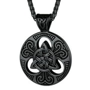 Celtic Knot Necklace for Men Women Stainless Steel Vintage Black Pendant Medallion Amulet Wife Birthday Christmas Fathers Mothers Day Jewelry Gift